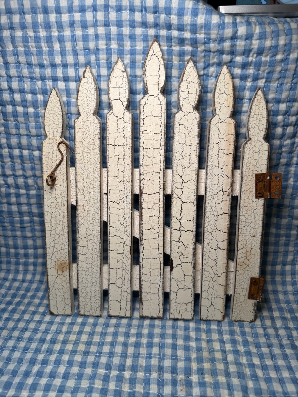 Miniature Primitive Crackle White Wood Picket Fence Gate Wall Decor